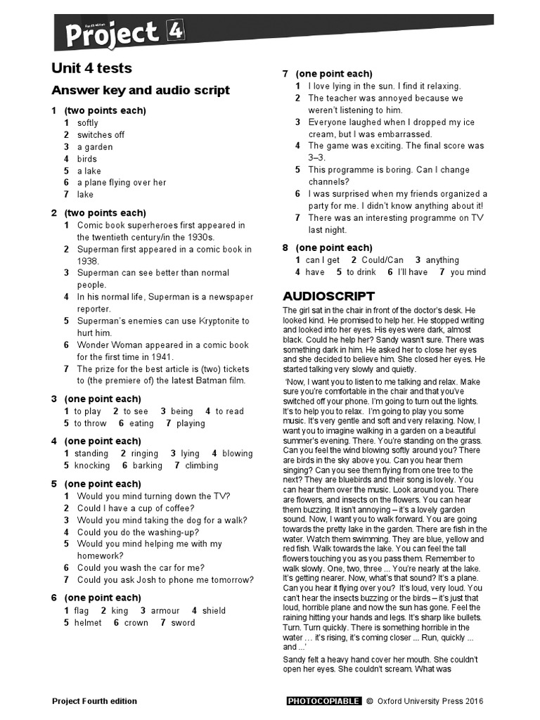 Unit 4 Test Answer Key and Audio Script | PDF | Superman