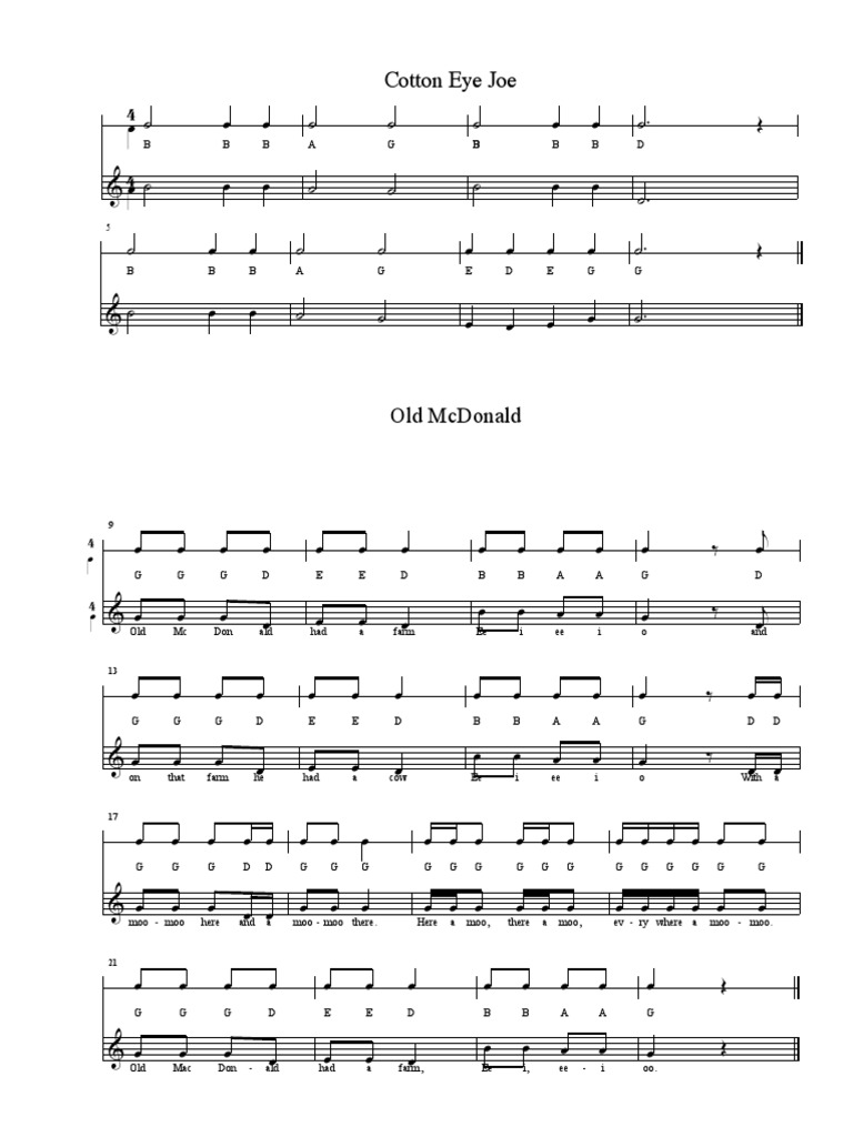 Cotton Eye Joe and Old McDonald PDF