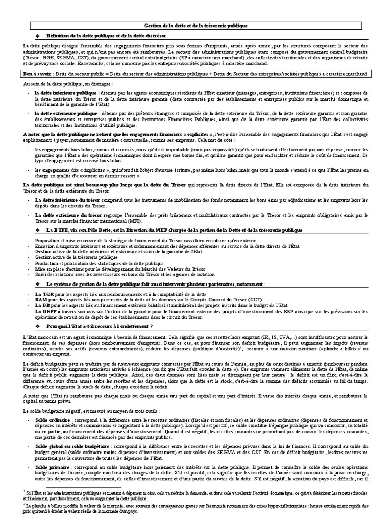 Gestion de La Dette Et de La Trésorerie Publique | PDF