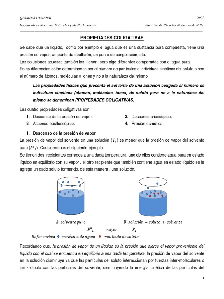 Propiedades Coligativas en Soluciones | PDF | Ósmosis | Concentración
