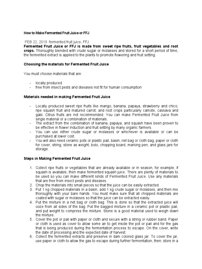 How To Make Fermented Fruit Juice or FFJ PDF Fruit Soil