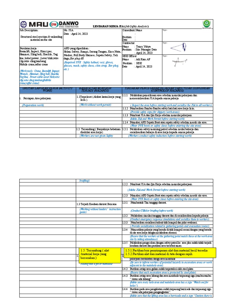 JSA - Structural Steel Erection & Unloading Material On The Site - R4 ...