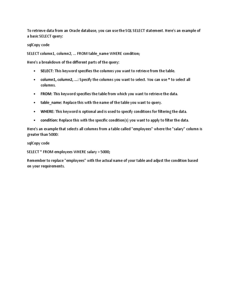 To retrieve data from an Oracle database PDF