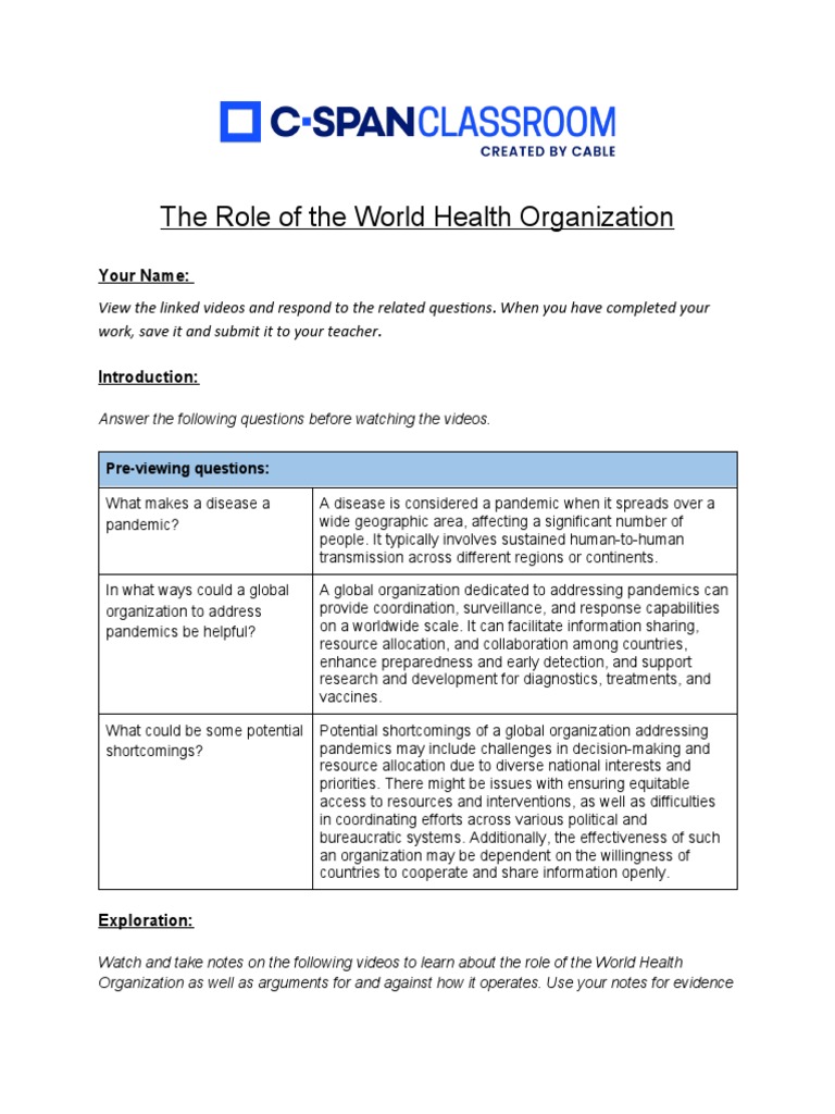 WHO's Role in Global Health Response | PDF | World Health Organization ...