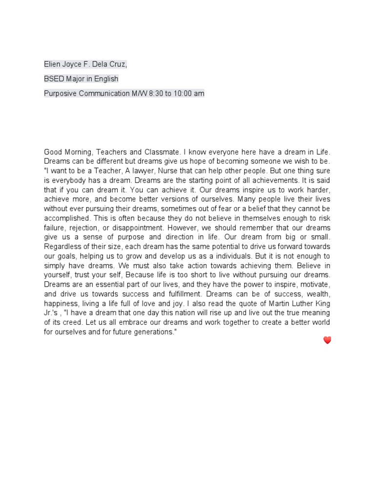 Speech Purposive Communication PDF Dream Crimes