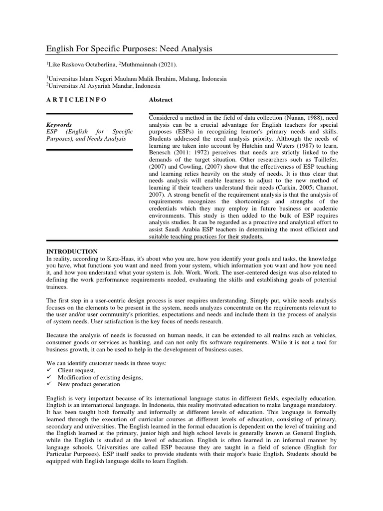 ESP Needs Analysis for Effective Teaching | PDF