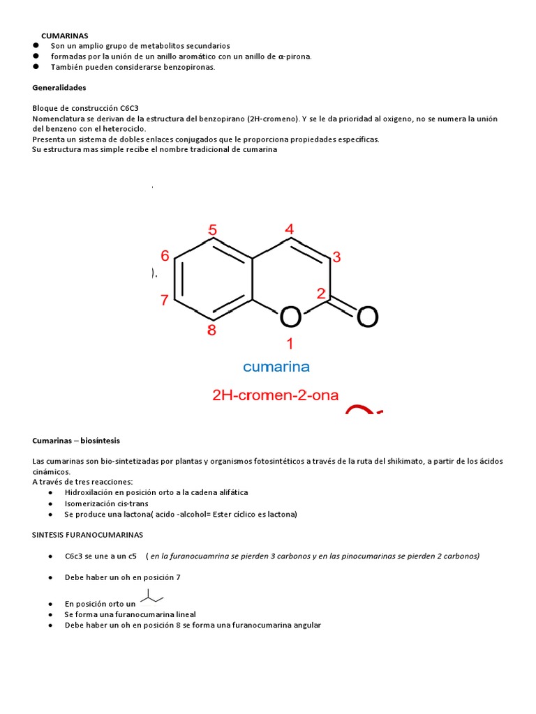 Estructura y Aplicaciones de Cumarinas | PDF | Biosíntesis | Química