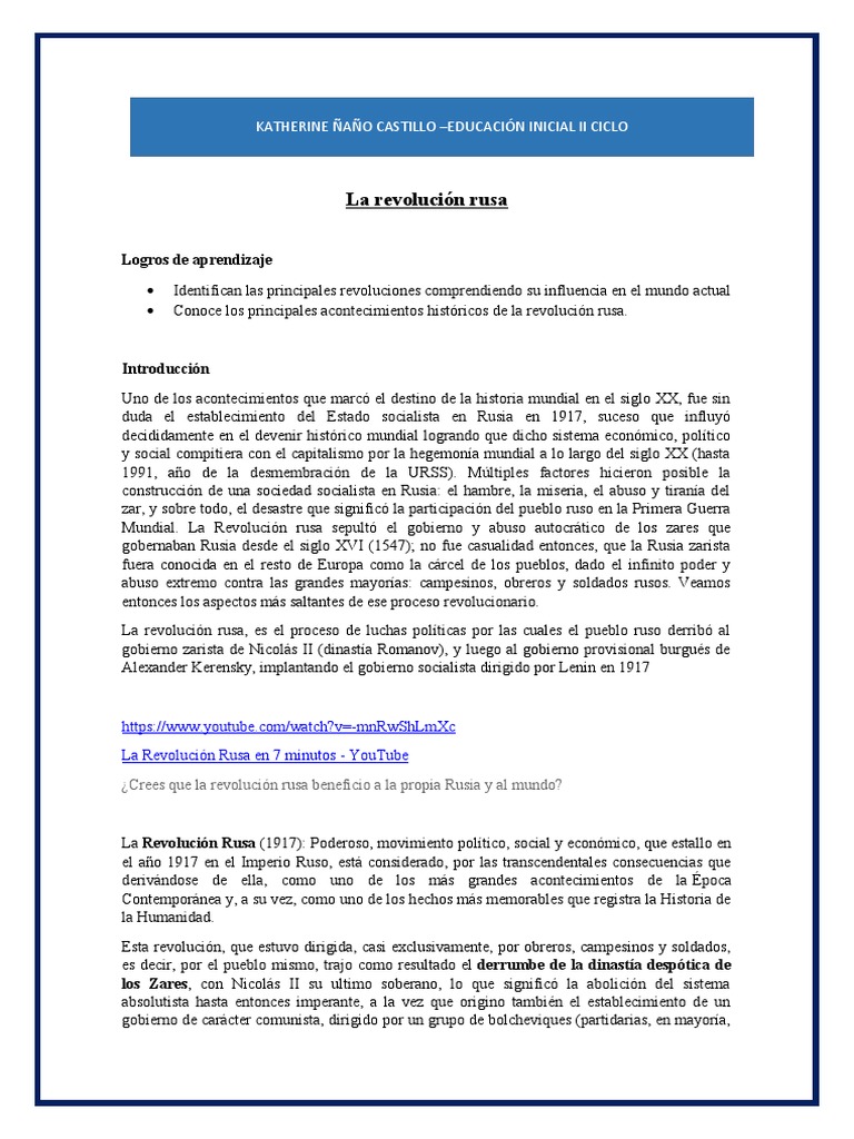 Causas y Etapas de la Revolución Rusa | PDF | Unión Soviética ...