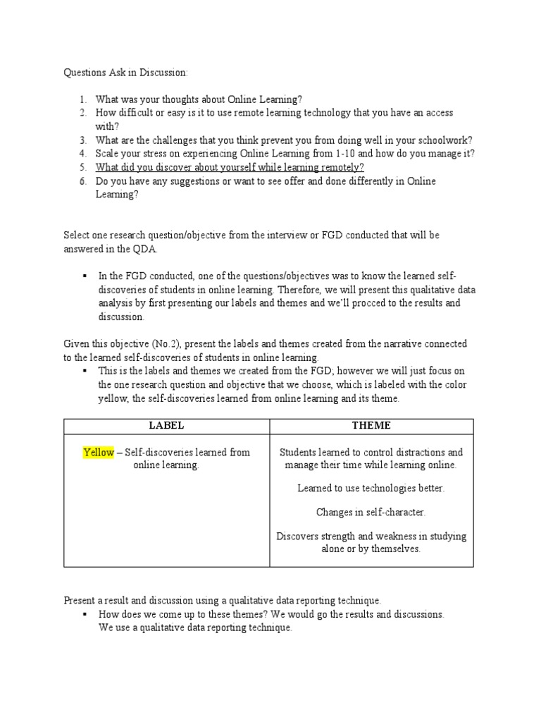 FGD Results and Discussion | PDF | Educational Technology | Qualitative ...