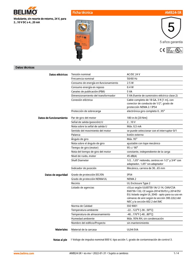 Belimo AMB24SR Datasheet EsMx PDF Solenoide Resistor