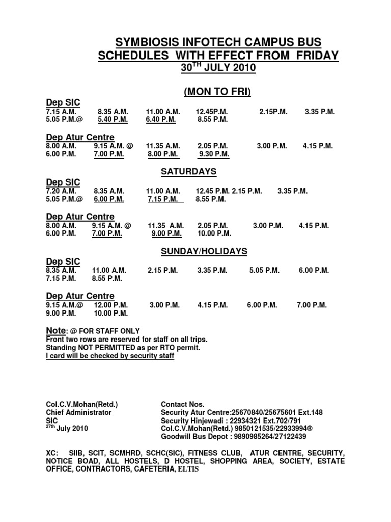 Sic Bus Schedule - 30.7.10 | PDF