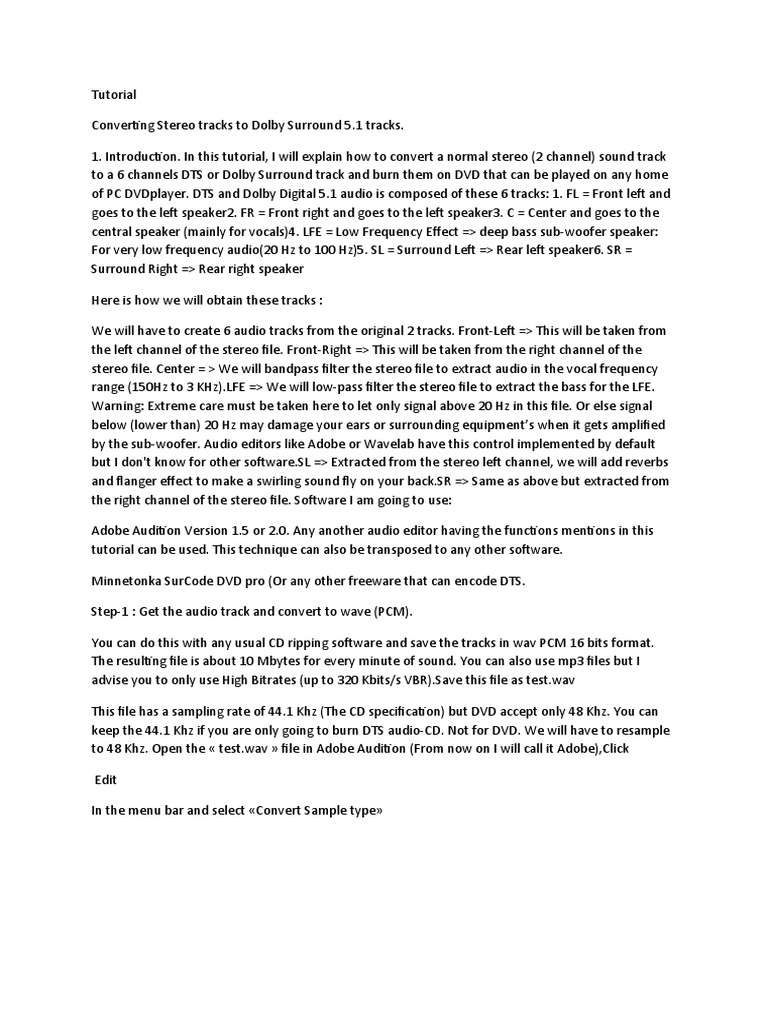 Stereo To 5.1 | PDF | Audio Electronics | Sound Production Technology