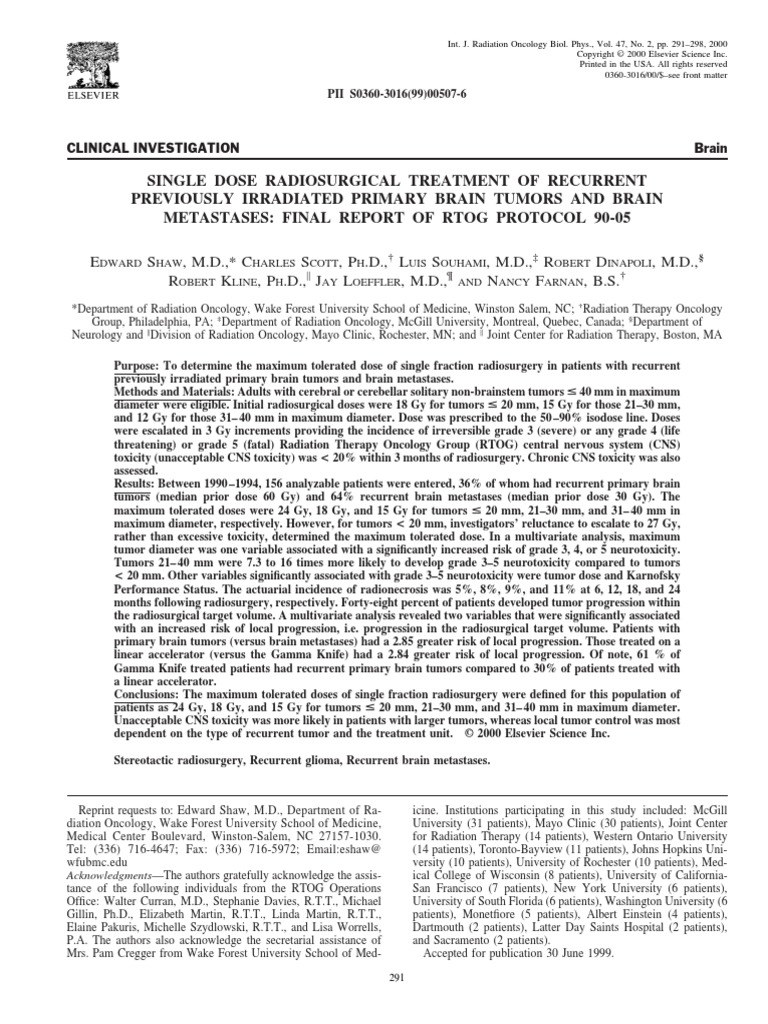 Single Dose Radiosurgical Treatment of Recurrent Previously Irradiated ...