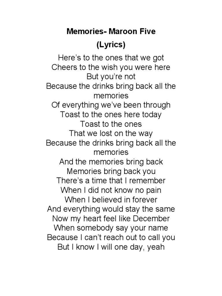 Memories Lyrics PDF