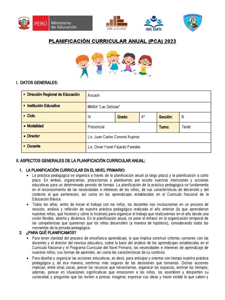 Planificación Curricular 4° Grado 2023 | PDF | Aprendizaje | Plan de ...