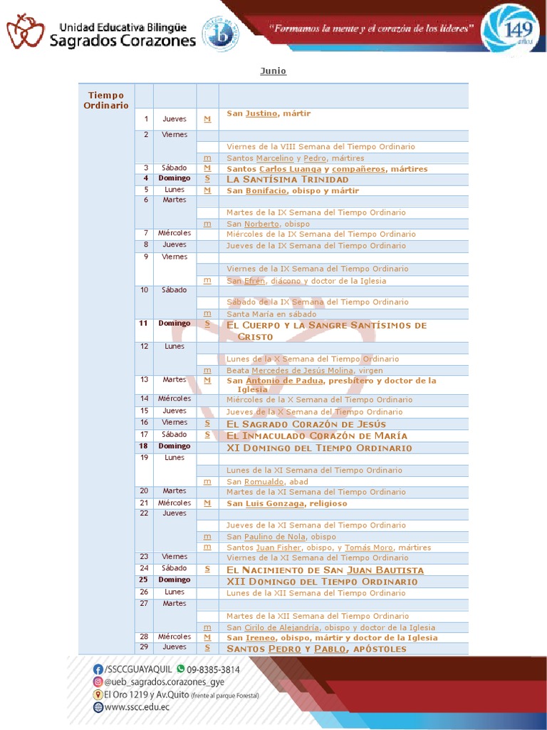 Fechas de Santos y Fiestas de La Santa Iglesia Católica | PDF | obispo ...