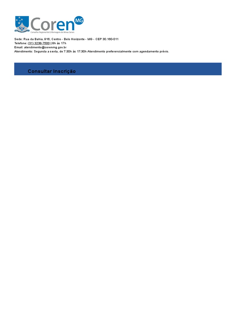 Consultar Inscrição - Coren-MG - Conselho Regional de Enfermagem de ...