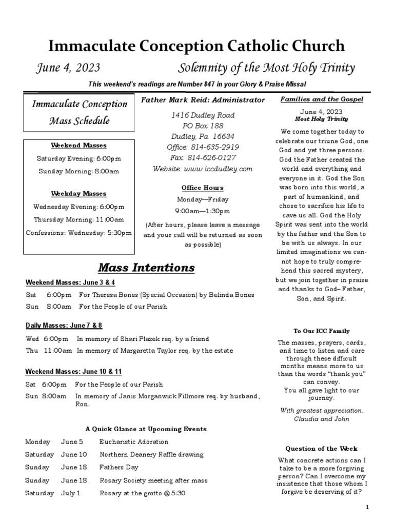 Immaculate Conception Catholic Church June 4, 2023 Solemnity of The