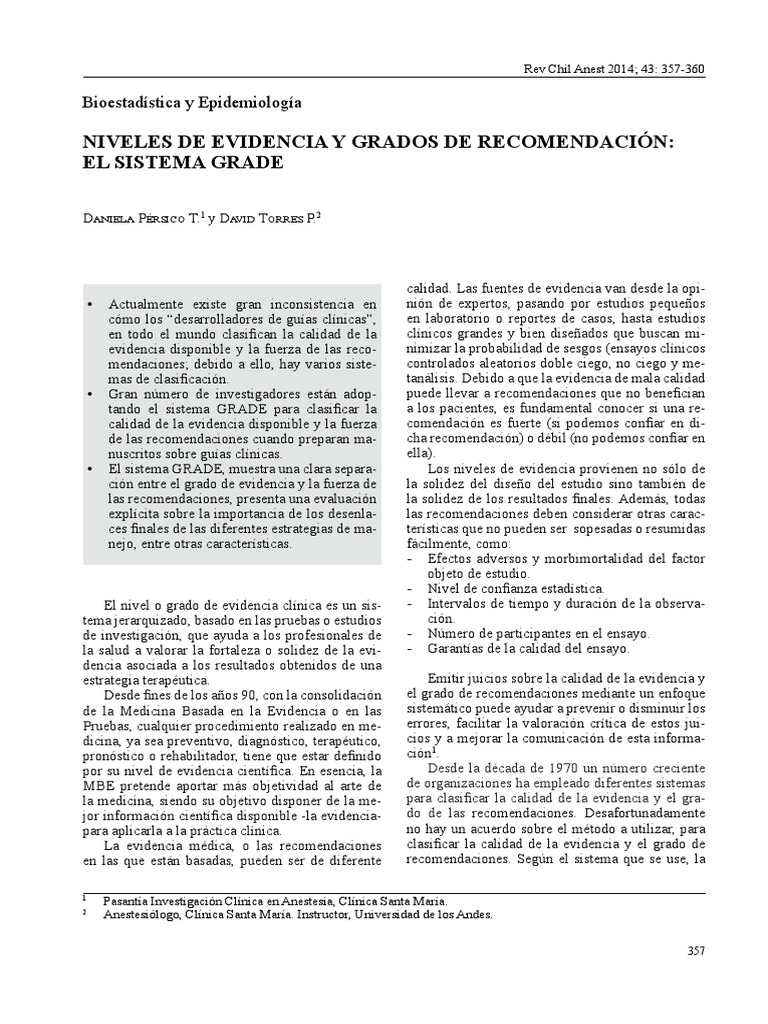 Sistema GRADE: Niveles y Recomendaciones | PDF | Evidencia basada en ...