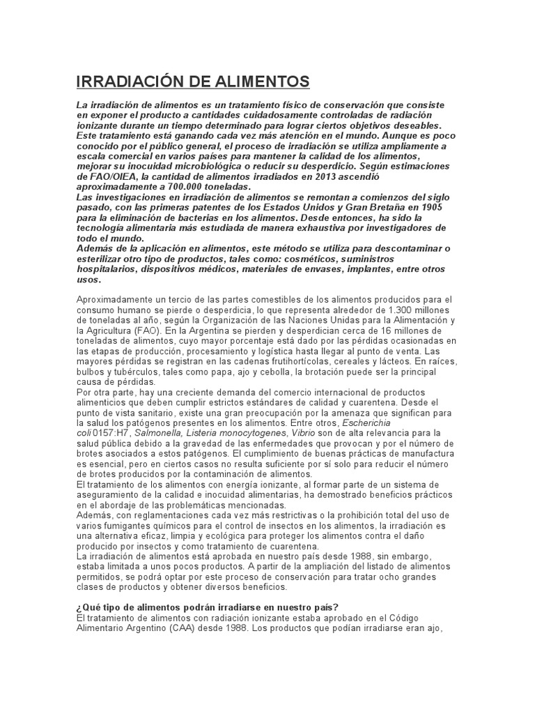 Irradiación de Alimentos | PDF | Alimentos | Radiación
