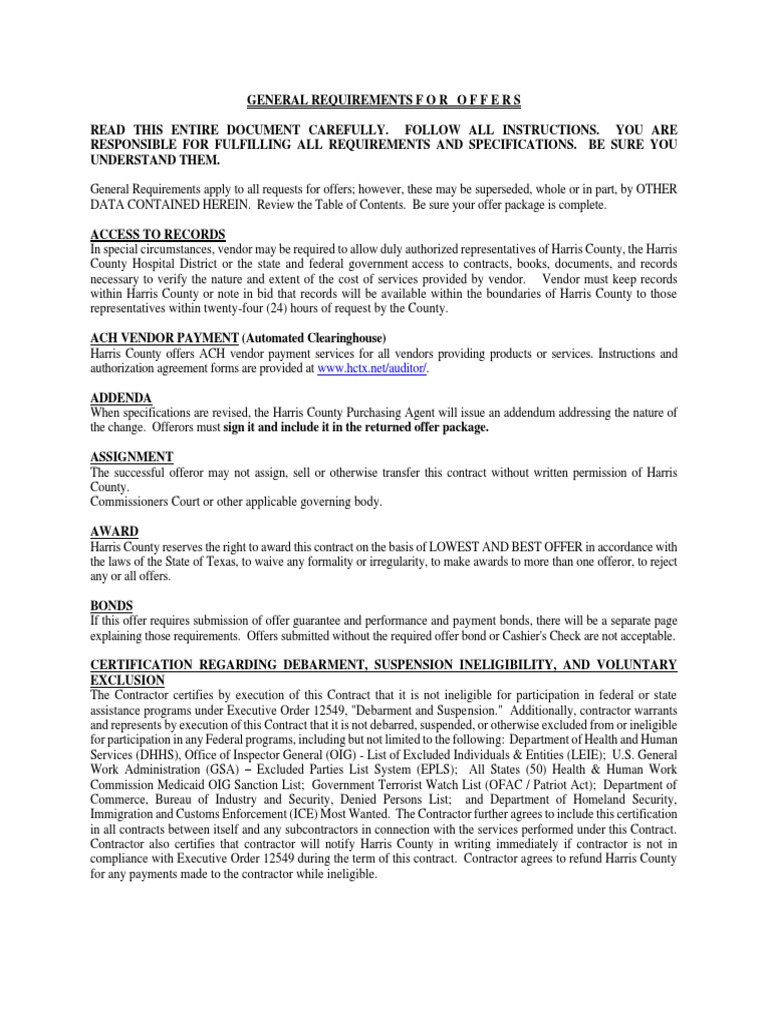 Harris County Offer Requirements Guide | PDF