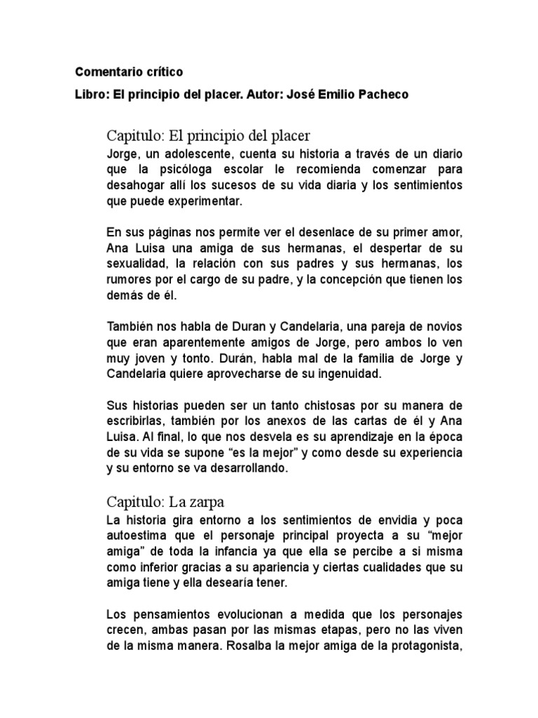 Comentario crítico El principio del placer PDF
