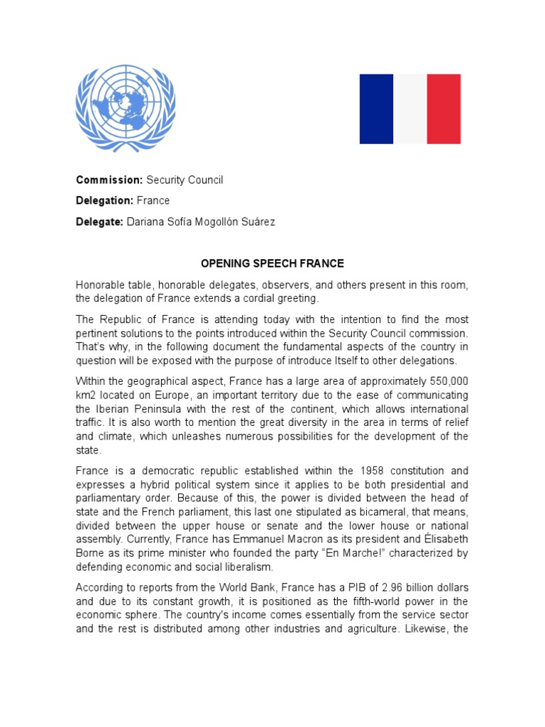 France's Opening Speech at MUN | PDF | Politics