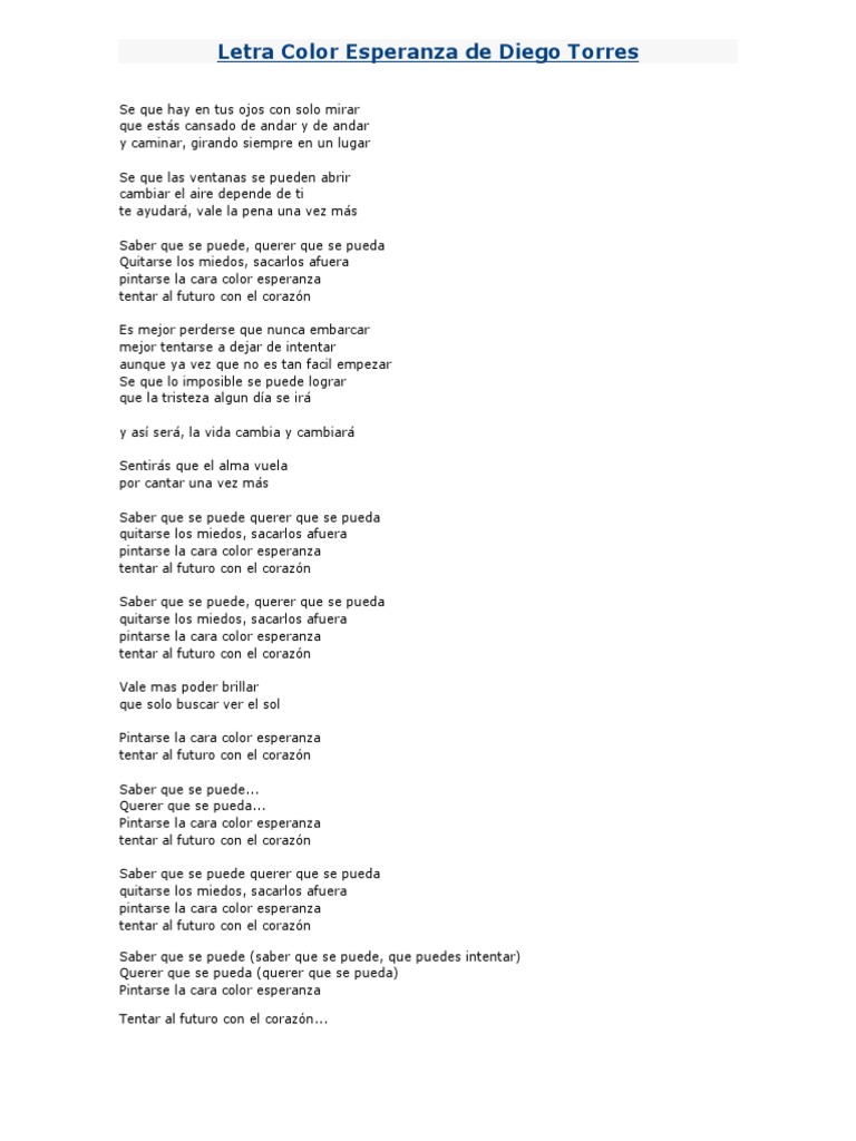 Letra color esperanza de diego torres pdf