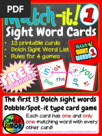 Sight Word Card Game Dobble Spot Ittypegame Set 1