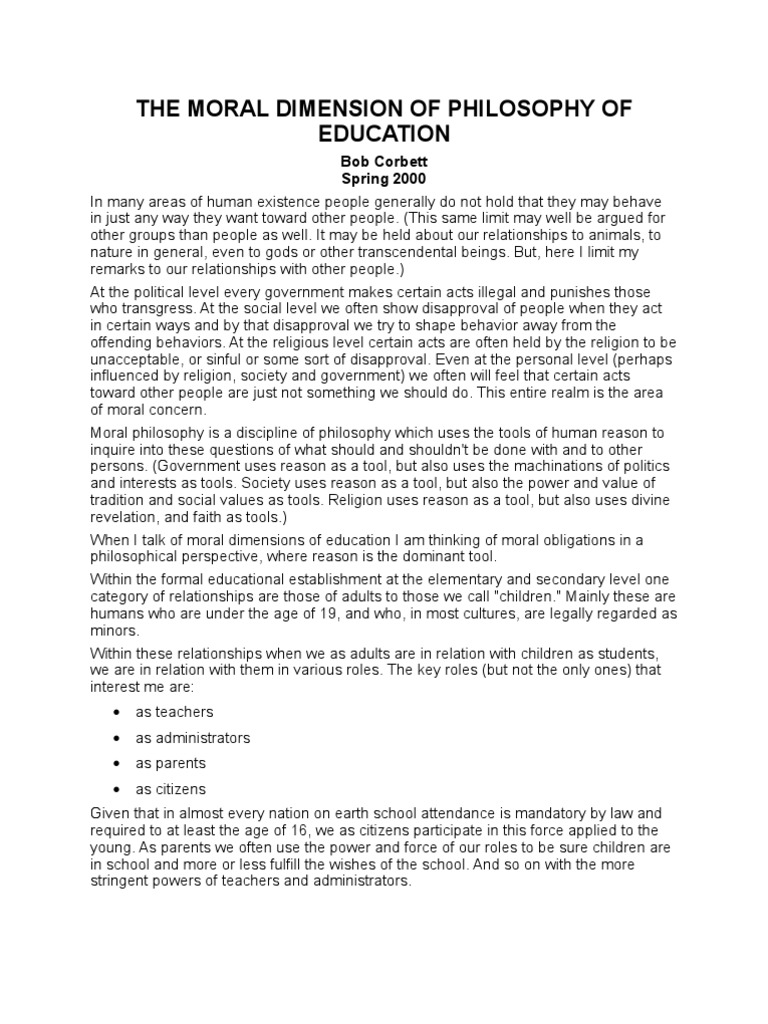 The Moral Dimension of Philosophy of Education PDF Catholic Social