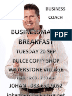 Businessman's Breakfast - Reinhard Moors Business Coach - 20/09 - Dulce Coffy Shop 6am S/Wes 