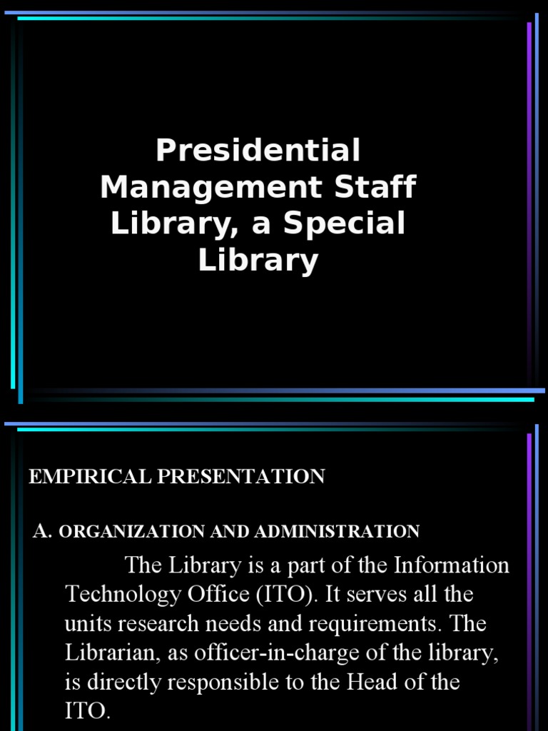 PMS Library: Organization & Services | PDF | Librarian | Libraries