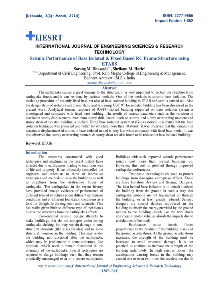 Seismic Analysis of Base Isolated RC Frames | PDF | Earthquakes ...