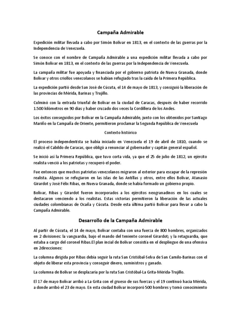 Campaña Admirable PDF Conflictos Operaciones militares