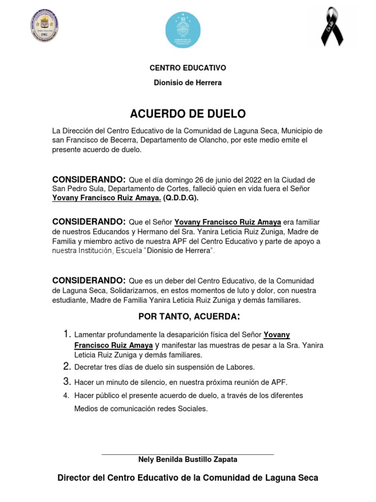 Acuerdo De Duelo Centro Educativo Pdf