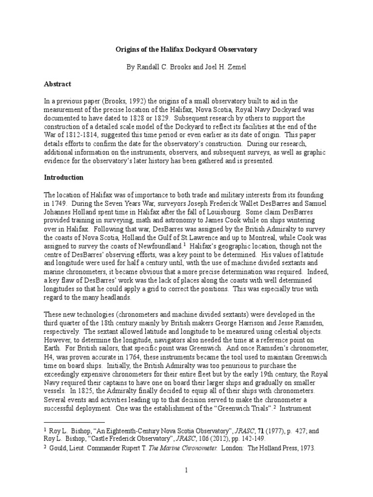Origins of The Halifax Dockyard Observatory 1 PDF Longitude