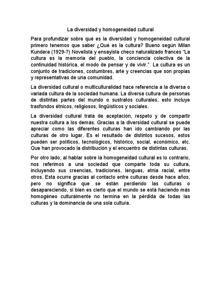 Diversidad y Homogeneidad Cultural | PDF