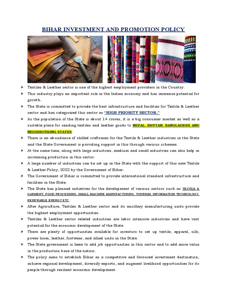 BIHAR INVESTMENT AND PROMOTION POLICY PDF