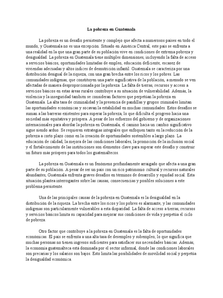 La Pobreza en Guatemala | PDF | Pobreza | Pobreza e indigencia
