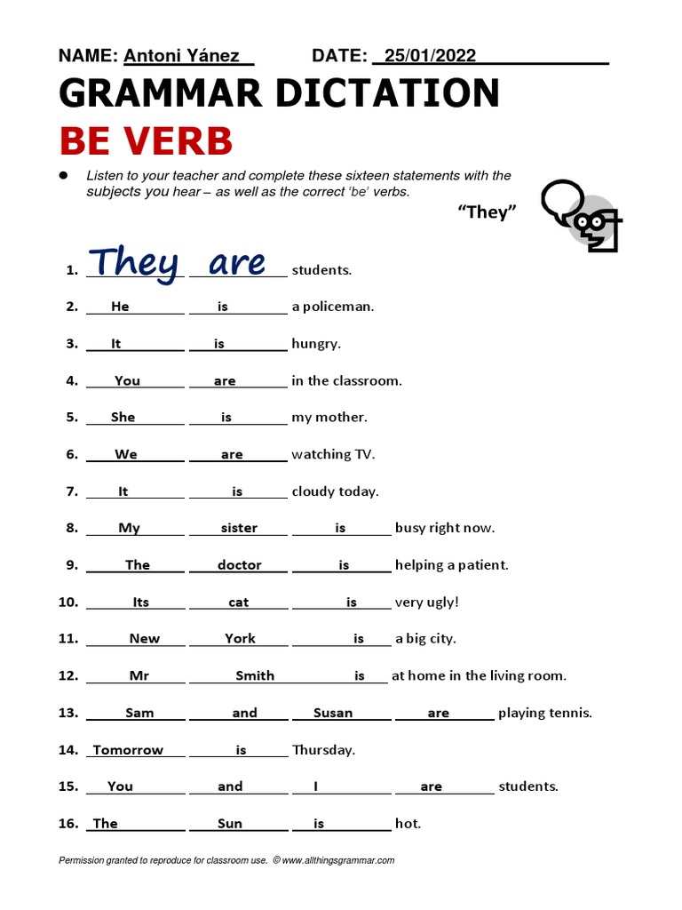 To Be Verb (Present and Past) - Classwork Exercise | PDF