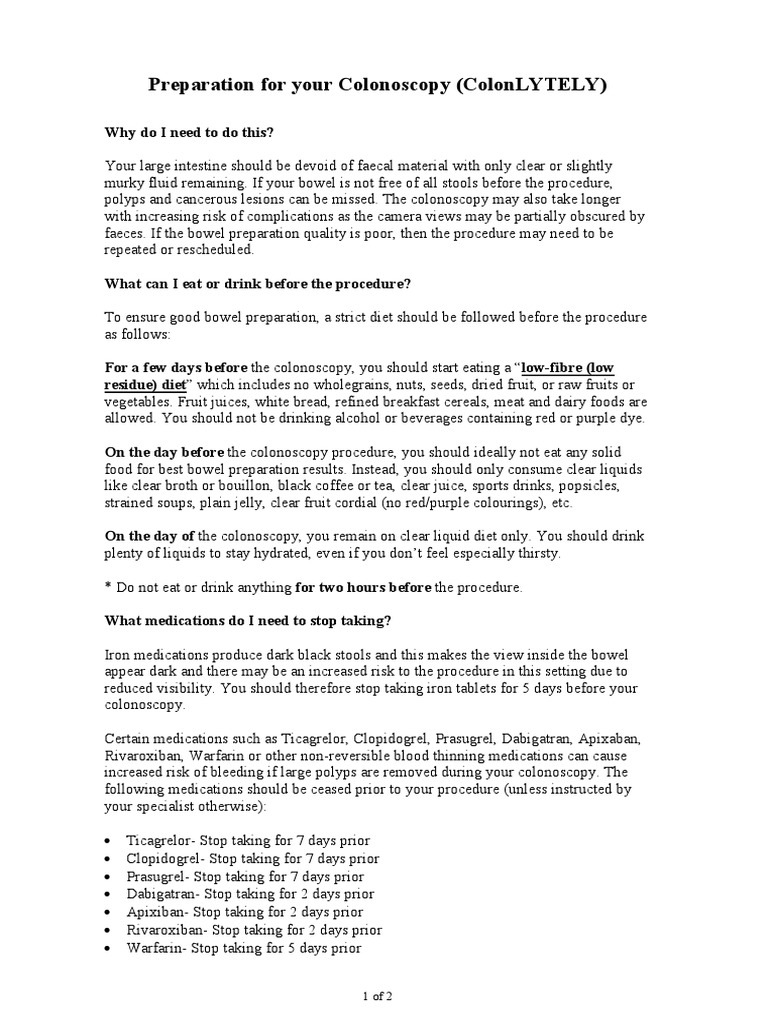 Bowel Preparation Colonlytely | PDF | Colonoscopy | Drink