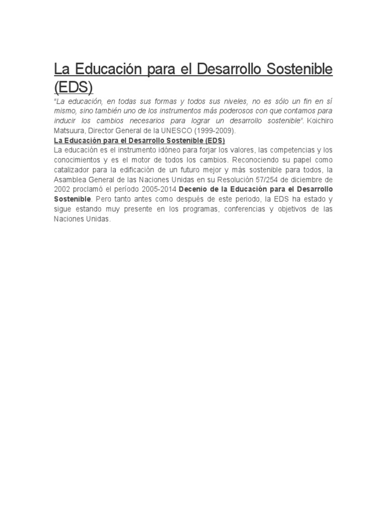 La Educación para El Desarrollo Sostenible | PDF | Sustentabilidad ...