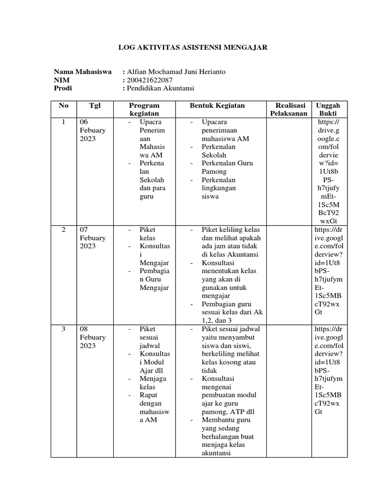 Log Aktivitas Mengajar Alfian 2023 | PDF