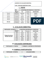 Calendario de Prova 7 Ano - 2 Bimestre 2023