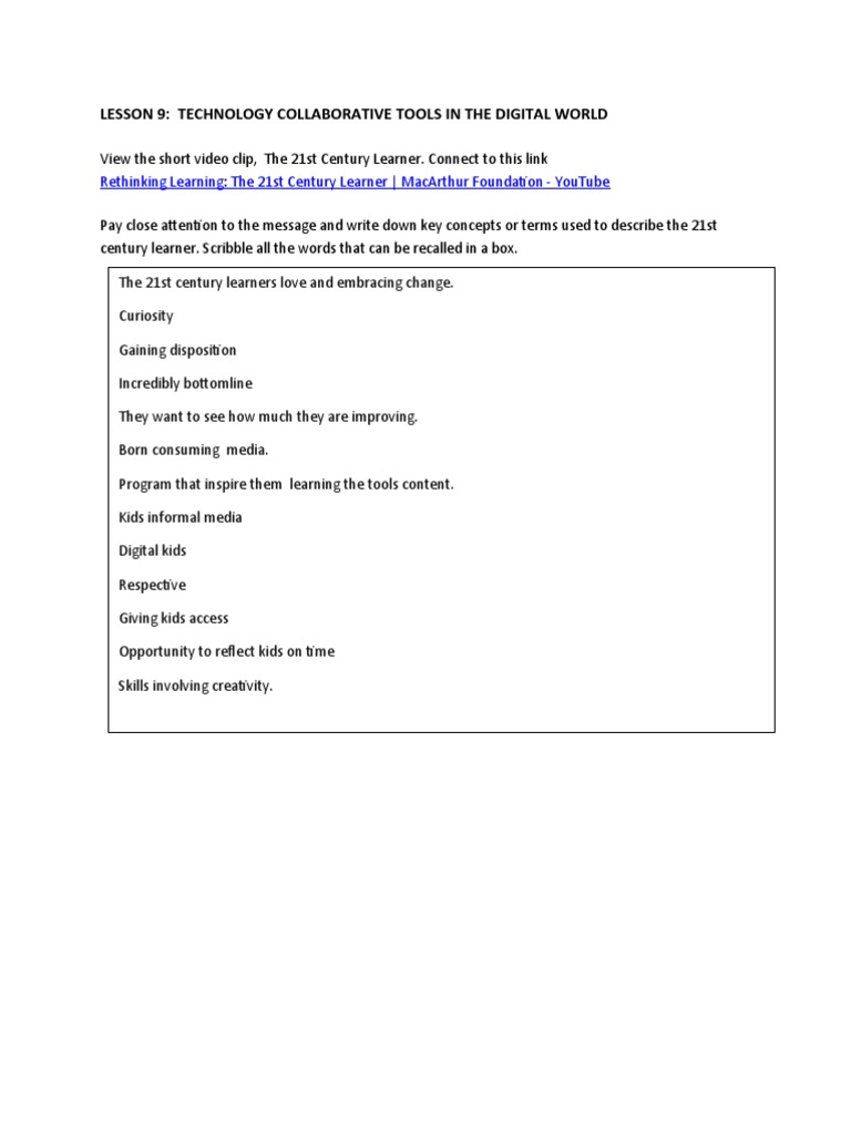 Lesson 9 Technology Collaborative Tools In The Digital World Pdf