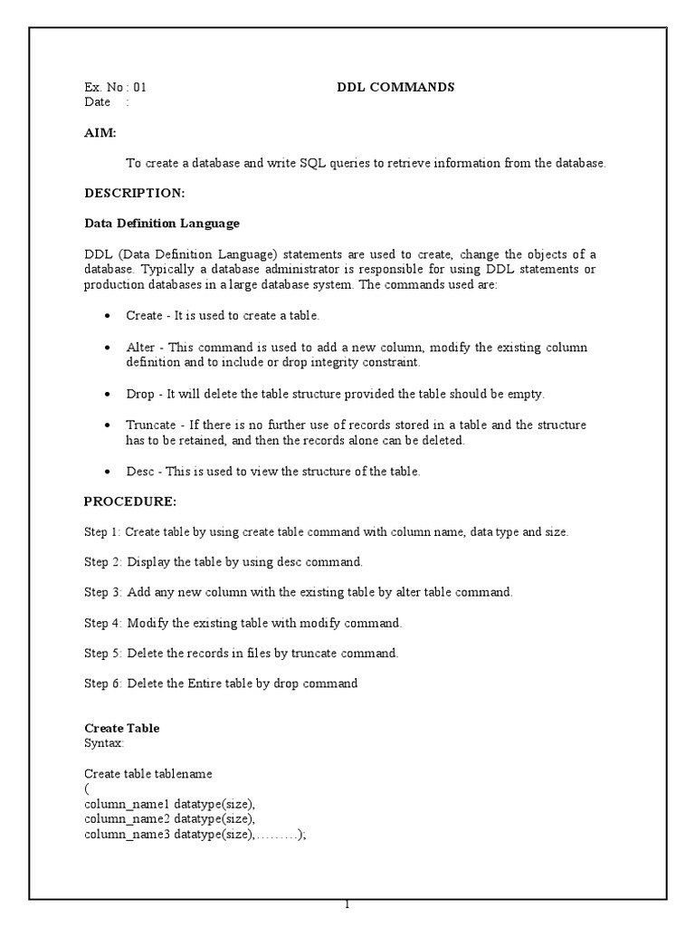 CS3481 DDL and DML Commands Guide | PDF | Relational Database | Databases
