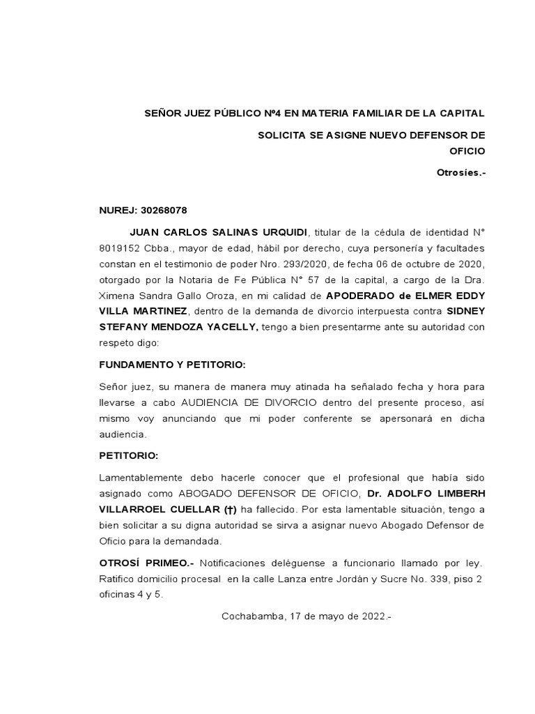 Solicita Nuevo Defensor De Oficio Pdf