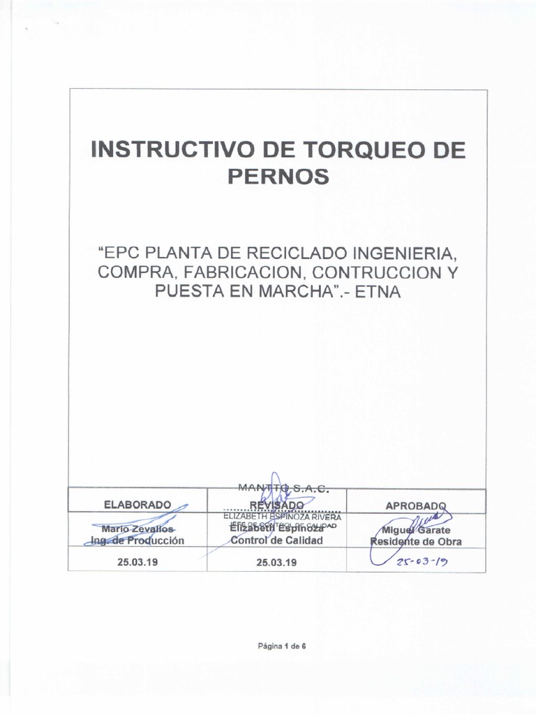 Instructivo de Torqueo de Pernos (Revisado) | PDF