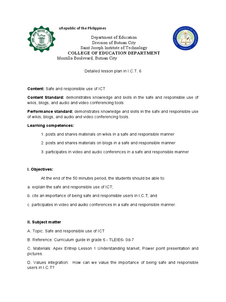 Detailed Lesson Plan GRADE 6 ICT 1 2 1 | PDF