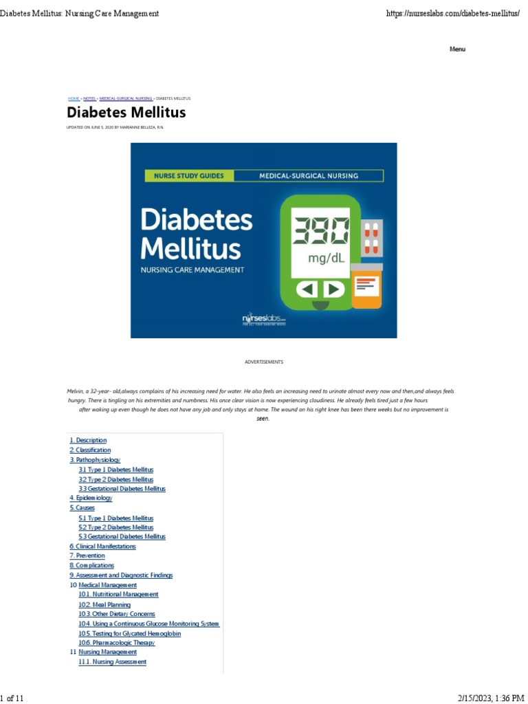 Nursing Management of Diabetes Mellitus | PDF | Diabetes | Hypoglycemia